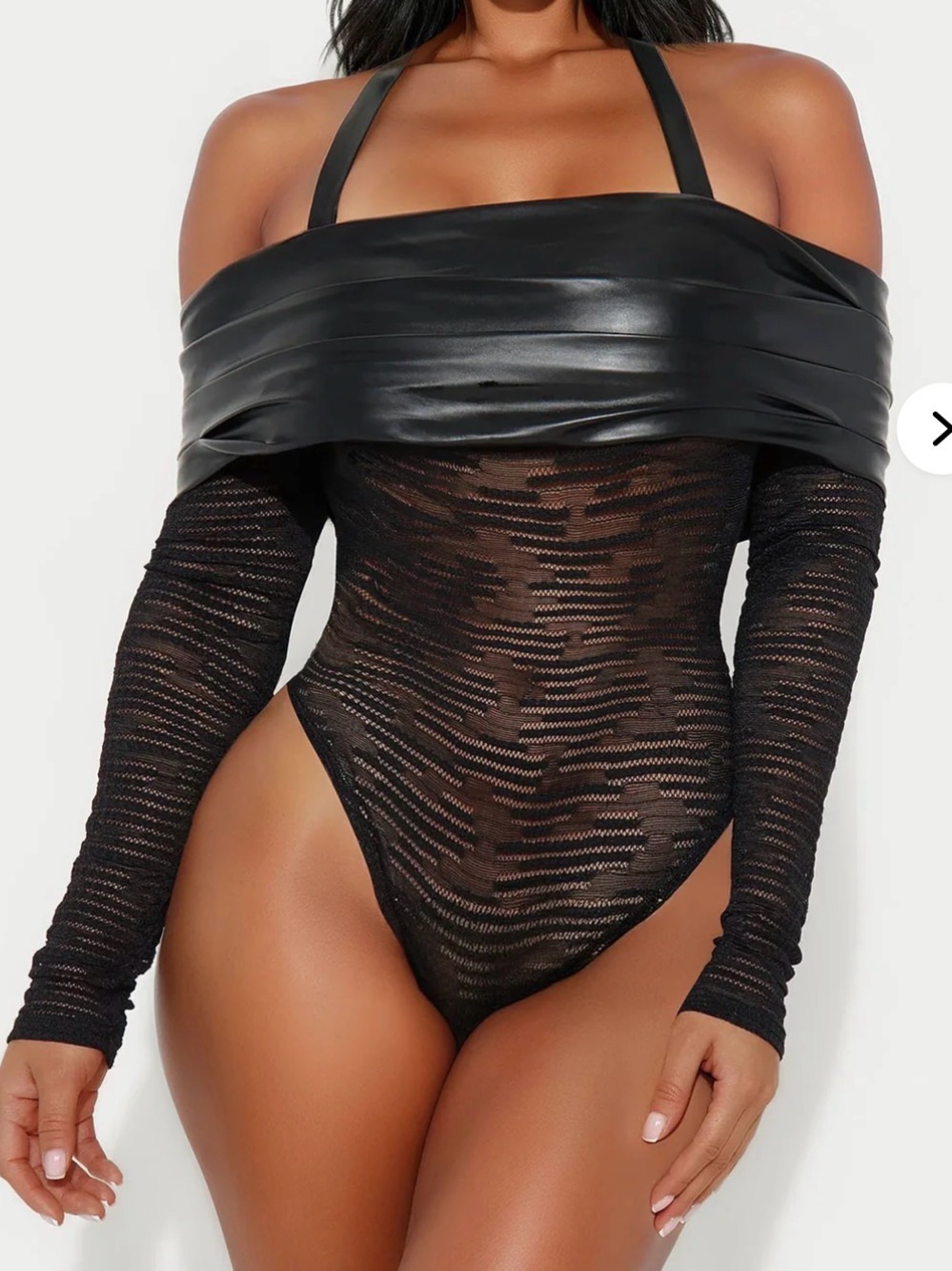 Off-Shoulder Black Sheer Long-Sleeve Women's Swim Bodysuit